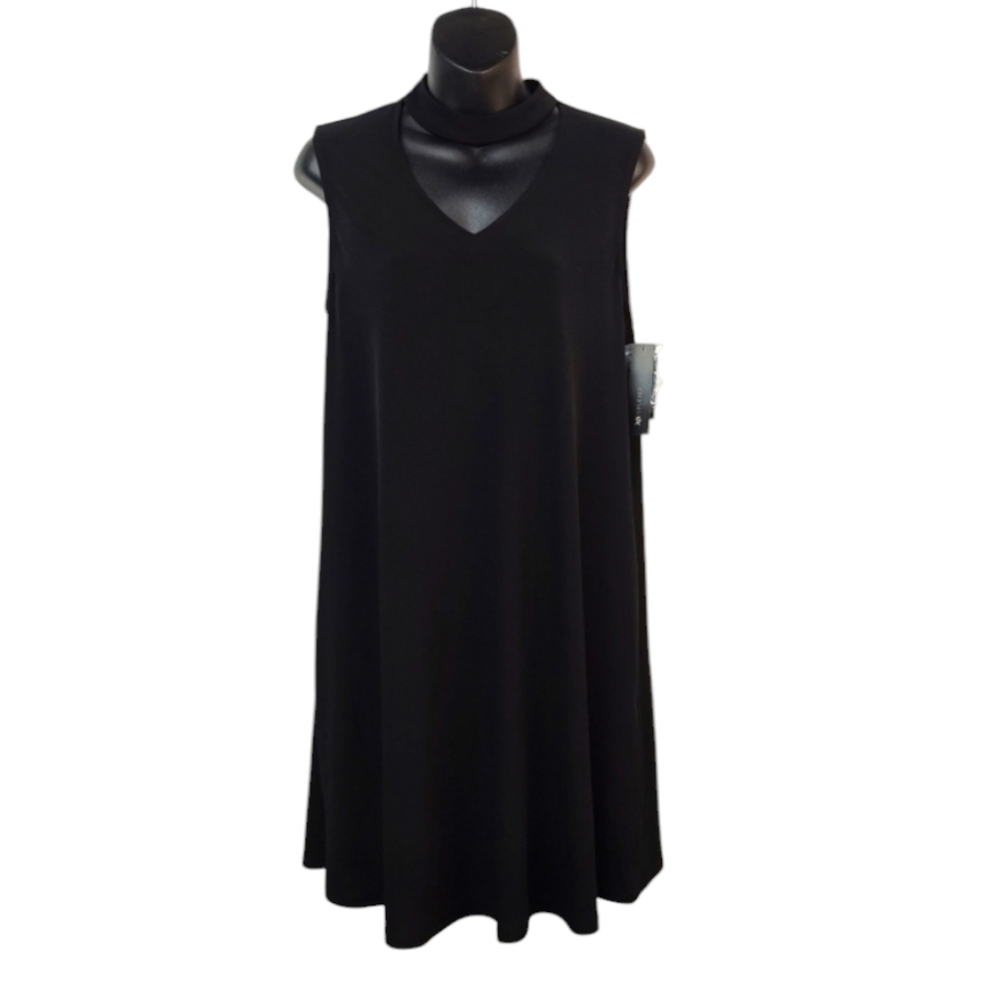 AB Studio Women's Black V-Neck Sleeveless Swing Dress Size M NWT